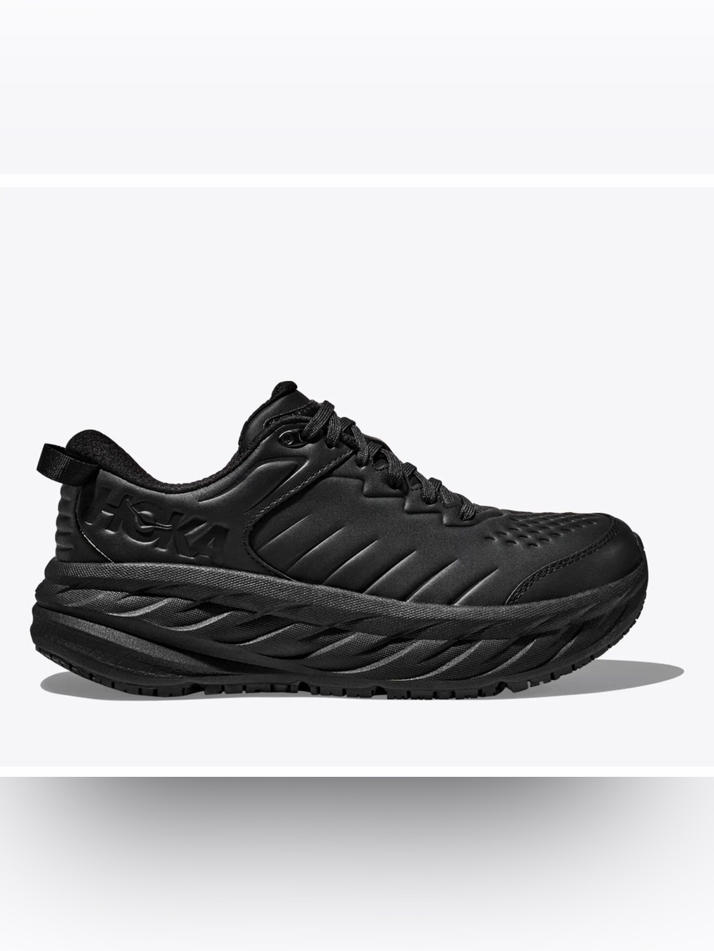 Hoka One One Bondi SR Black Water Resistant Leather Slip Resistant Shoe WUS 8,5